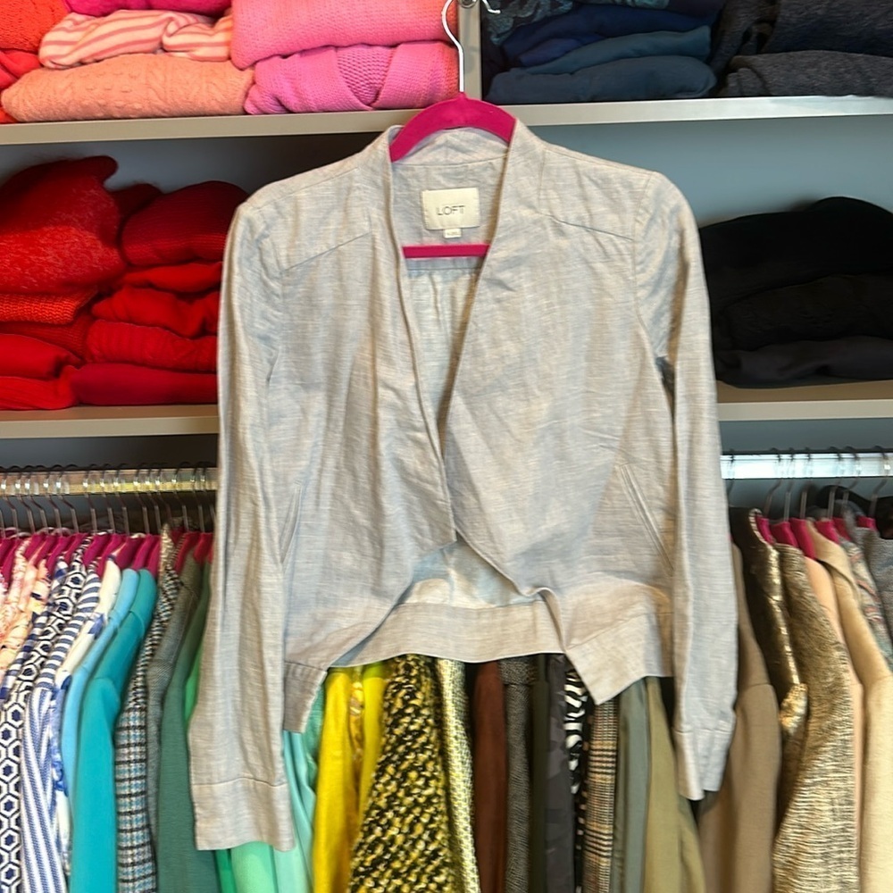 Loft pale blue open front linen blend blazer size XS